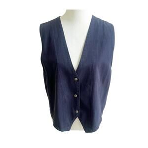Vintage Au Coton Waistcoat Vest Women's Navy Sleeveless V-Neck Classic One Size